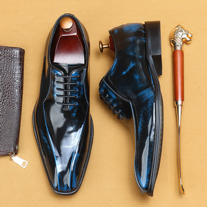 Leather Oxford <b>shoes</b> with shiny finish - Business formal men's British style versatile colored wedding <b>shoes</b> - Product Image 1