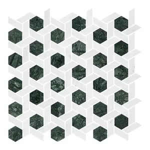 Hexagon Green And White Marble Tile Green Mosaic Tile Green Water Jet Marble Mosaic Tile