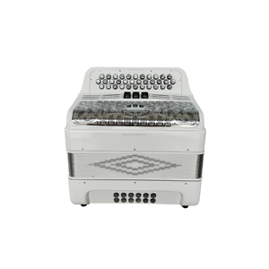 JB3412C strumento musicale a fisarmonica 34 pulsanti 12 bassi 3 registri bianco brillante con tasti Grill argento conformazione diatonica - Product Image 2