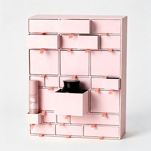 Custom 25 Days Blush Pink Advent Calendar <b>Box</b> <b>Empty</b> Multi Drawer Ribbon Pull Rigid Paper OEM Skincare Beauty Packaging Wholesale - Product Image 1