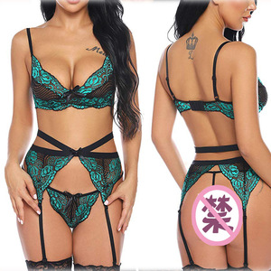 Nuevo sujetador sexy con encaje de pestañas para mujer, lencería transparente, conjunto erótico seductor con cuello halter en V profundo, importado de comercio exterior. - Product Image 3