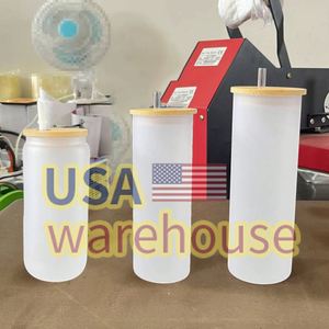Gobelet en verre dépoli avec couvercle en bambou et paille, 16oz, 18oz, 25oz, pour sublimation, motif ours - Product Image 1