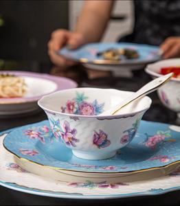 Service de vaisselle <span class=keywords><strong>vintage</strong></span> en porcelaine fine avec bord doré, 28 pièces, décor floral, <span class=keywords><strong>assiettes</strong></span> à dîner, <span class=keywords><strong>assiettes</strong></span> à salade, <span class=keywords><strong>assiettes</strong></span> à soupe et bols pour restaurant et mariage - Product Image 5