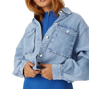 Veste en jean pour femmes en gros 2023 Veste en jean décontractée ample de couleur unie Veste en jean pour femmes Crop top Veste en jean pour femmes - Product Image 3