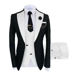 Cheap Black And White Men Suit Set For Spring Summer Wear Business Men Suits 2024