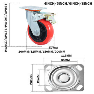 Rueda Giratoria Industrial de Alta Resistencia con Placa Superior Roja de 4, 5, 6 y 8 Pulgadas, Capacidad de Carga de 250 kg - Product Image 5