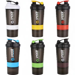 Bouteille <span class=keywords><strong>shaker</strong></span> protéinée 500 ml avec logo gratuit, gobelet mélangeur en plastique pour poudre et eau, idéal pour la musculation, avec 3 compartiments - Product Image 2