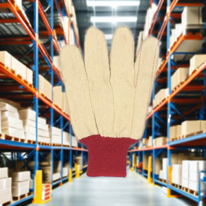 Gants de travail en toile à double paume 100% coton avec poignet en tricot rouge Gants de sécurité abordables pour usage industriel et en entrepôt - Product Image 4