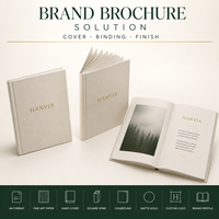 Brochure d'entreprise personnalisée en papier d'art texturé, couverture rigide A4, logo estampé à chaud, typographie minimaliste, profil d'entreprise, brochure de marque