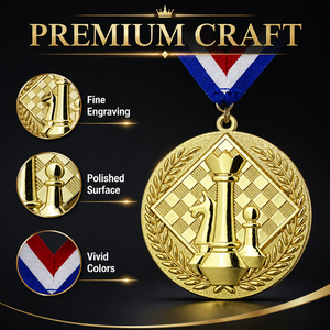เหรียญรางวัล 3 มิติ ทำจากโลหะผสมสังกะสี สลักลาย พร้อมริบบิ้น สีทอง เงิน และทองแดง สำหรับรางวัลหมากรุก เหรียญรางวัลส่งเสริมการขาย งานอีเว้นท์ต่างๆ รับทำตามสั่ง - Product Image 2