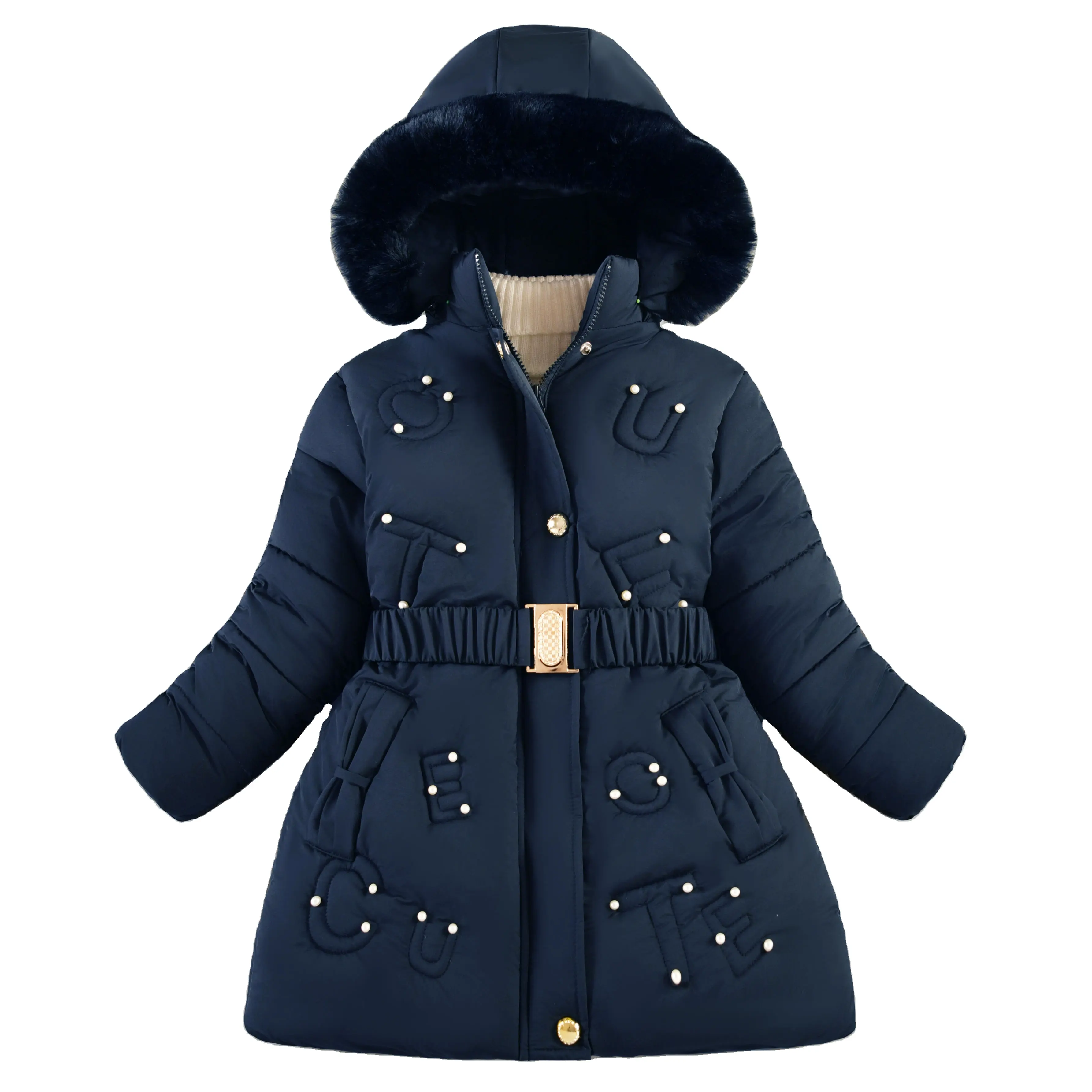 baby individuelle gepolsterte jacke kinder elegante mäntel langer kapuzenmantel kinder reißverschluss daunenjacke mädchen winter gepolsterte kleidung