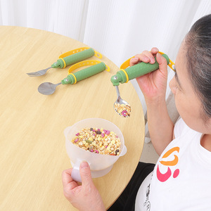 Green Tableware Utensils for Elderly Soft Rubber Handles Arthritis Parkinson Patients Rehabilitation Therapy Supplies 3pcs - Product Image 2