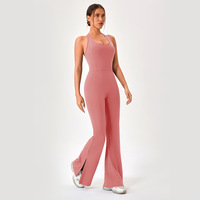 YUTUO OEM ODM Maßgeschneiderter Logo-Sportanzug mit Hoher Dehnbarkeit, Schlaghose, Damen-Yoga-Overall, Einteiliger Ärmelloser Jumpsuit