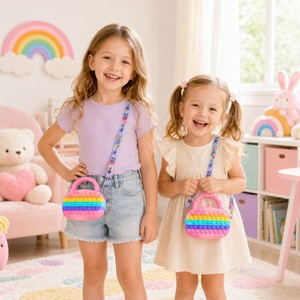 OEM Custom Silicone Heart Popper Bag for Kids <b>Cute</b> Crossbody <b>Purse</b> for Girls 4-7 Years Old Soft Sensory Fidget Zipper Water - Product Image 2