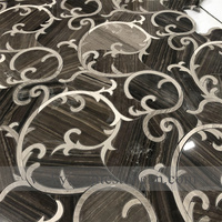 Mosaïques modernes en bois et marbre blanc à motifs floraux, découpées au jet d'eau