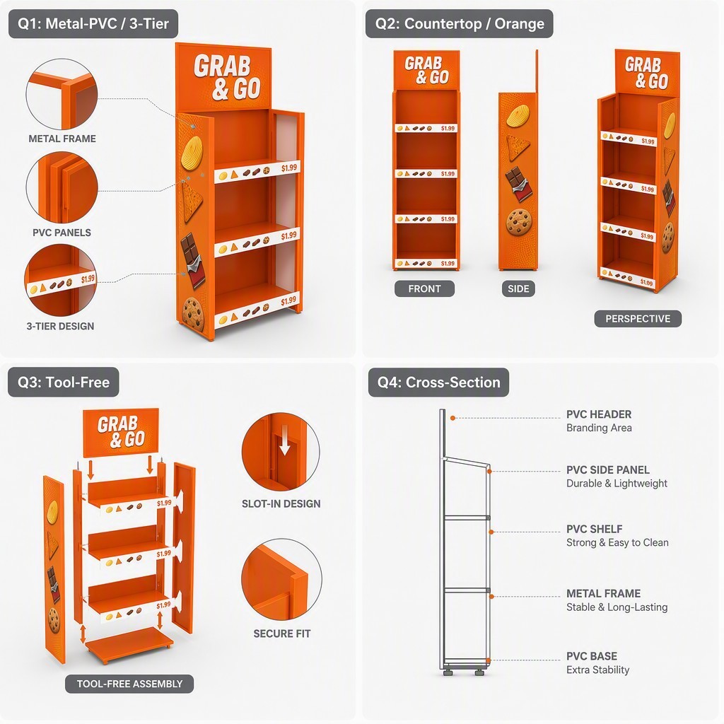 Apache Custom Snack Display Rack 4-Way 4-Tier Metal Food Merchandiser Knock Down Rotating Display Stand for Gas Station OEM ODM — view 3