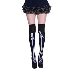 万圣节高袜骷髅花藤印花长筒过膝袜女袜批发 - Product Image 3