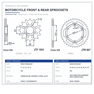 <span class=keywords><strong>Kit</strong></span> chaîne et pignon personnalisé KTM 300 EXC, pas 520, 13T 52T, avant arrière, rapport d'engrenage OEM, vente en gros, distributeur - Product Image 3