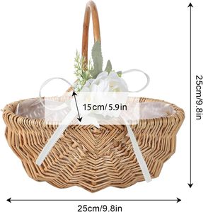 Panier à fleurs en osier tressé à la main pour cérémonie de mariage, avec doublure amovible pour la dispersion de pétales ou la présentation élégante de bouquets - Product Image 2