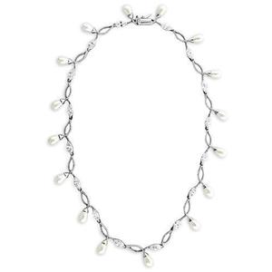 Collana in argento Sterling 925 con perla sintetica di colore bianco AJ 7x420-rodium - Product Image 1