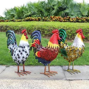 Factory Wholesale Life Size Metal Statue Animal Garden Cast Iron Decor Statue Chicken Yard Art Sculpture Metal Outdoor Rooster