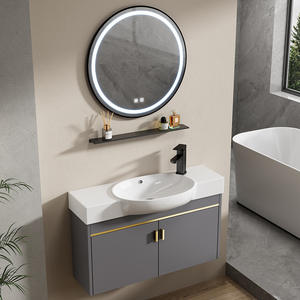 Meuble-lavabo mural ultra-étroit moderne pour petite salle de bain d'hôtel, finition laquée noir mat - Product Image 2