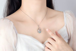 Collier pendentif étoile de mer en argent sterling 925 avec pavé de CZ et larimar naturel, vente en gros - Product Image 6