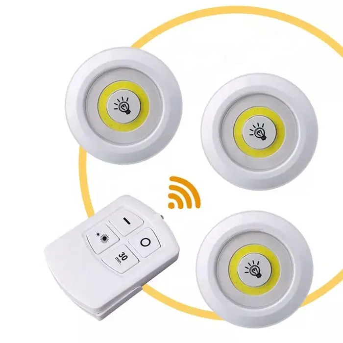 Ultra Bright 150 Lumen COB LED Puck Light Under Cabinet Wireless Battery Operated Tap Push Light with Remote Control