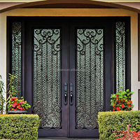 Grille Moderne Design Porte d'Entrée en Fer avec Entrée en Verre Extérieur Français pour l'Entrée des Maisons Hôtels Villas en Plein Air-Direct Usine