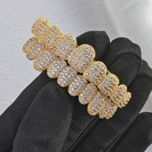Grilles dentaires géométriques hip-hop européennes et américaines, incrustées <span class=keywords><strong>de</strong></span> zircon, unisexe, 10 dents, en cuivre, bijoux dentaires tendance, fabrication artisanale, vente chaude - Product Image 2
