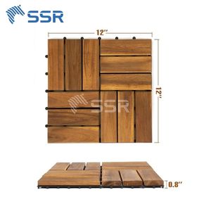 High Quality Brown 12 Slat Acacia Wood <b>Decking</b> Tiles Outdoor Interlocking Floor Tiles Anti-Slip for Balcony - Product Image 2