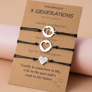 3 Stks/set Grootmoeder Moeder Dochter Generaties Handgemaakte Hart Armband Set Voor Vrouwen Verstelbare Touw Holle Familie Beste Geschenken