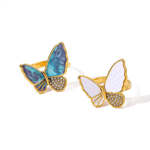 Anillos Finos para Mujer Resistentes al Deslustre e Impermeables, Chapados en Oro PVD de 14k y 18k, con Diamantes de Mariposa, Anillo de Acero Inoxidable 316L con Esmalte para Mujer - Product Image 5