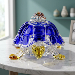 Petite figurine de tortue en verre soufflé à la main, coquille bleue, tête jaune, décoration artisanale sur le thème des animaux - Product Image 4