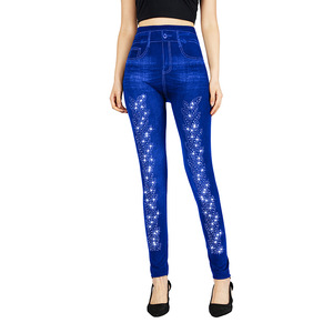 Offre Spéciale d'usine Jeans Imprimer Femmes Taille Haute Yoga Pantalon Running Sport Workout Leggings Avec Strass - Product Image 5