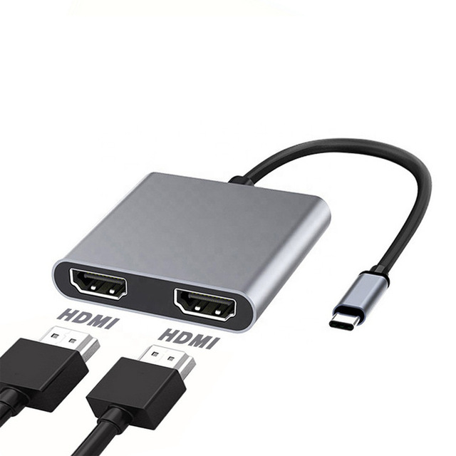 2-in-1 USB-C Hub 4K Dual for HDMI Dual HDTV 2 Port Adapter for MacBook Laptop Projector Camera Speaker Computer Monitor PVC