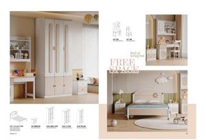 Ensemble de meubles modernes en bois massif couleur crème pour enfants - Combo chambre scolaire comprenant <span class=keywords><strong>lit</strong></span>, armoire, bureau d'étude et meuble d'appoint - Product Image 2
