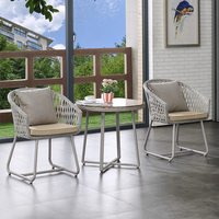 Set Bistro Rotan PE Modern 3 Buah, Kursi Santai Rangka Aluminium untuk Teras, Meja, Balkon, Taman, Perabot Makan