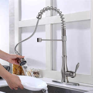 Hot Sale Model of Pull Out <strong>Sprayer</strong> Kitchen <strong>Faucet</strong> Spring <strong>Commercial</strong> Kitchen <strong>Sink</strong> Taps with Deck Plate Brushed Color - Product Image 5