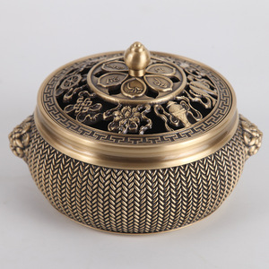 Quemador de Incienso Extra Grande de Latón Tejido con Orejas de León y Base Plana, para Uso Doméstico, Quemador de Incienso de Sándalo, Ceremonia del Té - Product Image 1