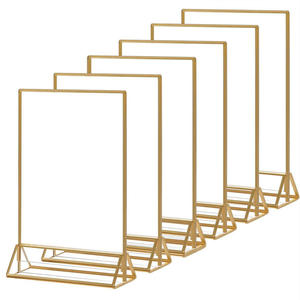 Porta Letreros Acrílico Transparente con Borde Dorado de 4x6, Soporte para Tarjetas de Mesa, Marco Dorado para Fotos, Números de Mesa, Menús, Decoración de Bodas y Hogar - Product Image 6