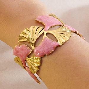 Bracelet manchette fleuri en émail <span class=keywords><strong>color</strong></span>é pour femme, en acier inoxydable, ajustable, style bohème, bijoux floraux, accessoires étanches - Product Image 5