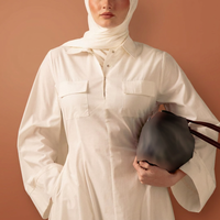 Robe Abaya musulmane Willson pour femmes en tissu de coton blanc, vêtements islamiques avec boutons et poches pour toutes les saisons