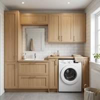 Ensemble de meubles de salle de bain avec niche pour machine à laver, style Shaker en chêne blanc, meuble sous-évier, miroir mural, mobilier moderne pour buanderie