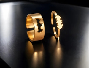 Vampire chauve-souris plaqué or chauve-souris anneau Goth bijoux deux pièces argent plaqué réglable anneau super-héros Couple anneaux - Product Image 4