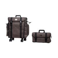 Sac de maquillage professionnel 2 en 1 en PU souple, grande trousse de maquillage à roulettes avec fermeture éclair, organiseur de cosmétiques de voyage, chariot