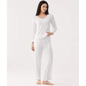 Ensemble de pyjama en viscose de bambou pour femmes, manches longues, col en V, pantalon long, vêtements de nuit doux et confortables, pyjama de qualité supérieure - Product Image 3