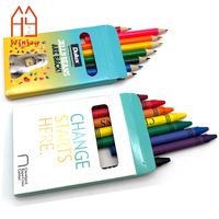 Benutzerdefiniertes Logo 6er-Pack Wachsmalstifte in Kraftpapier-Fensterbox, Ungiftige Kinder-Wachsmalstifte-Set für Werbegeschenke