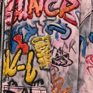 Sweat à capuche zippé Urban Graffiti pour homme, style streetwear oversize, en coton French Terry, avec broderie et impression manuelles - Product Image 6