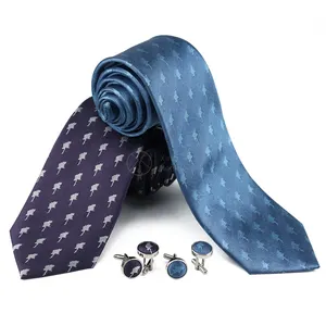 Men Ties Luxury Men'S Blue Neck Tie And Cufflink Sets Gravatas Para Homens Best Silk Necktie Logo Brand Set 2023